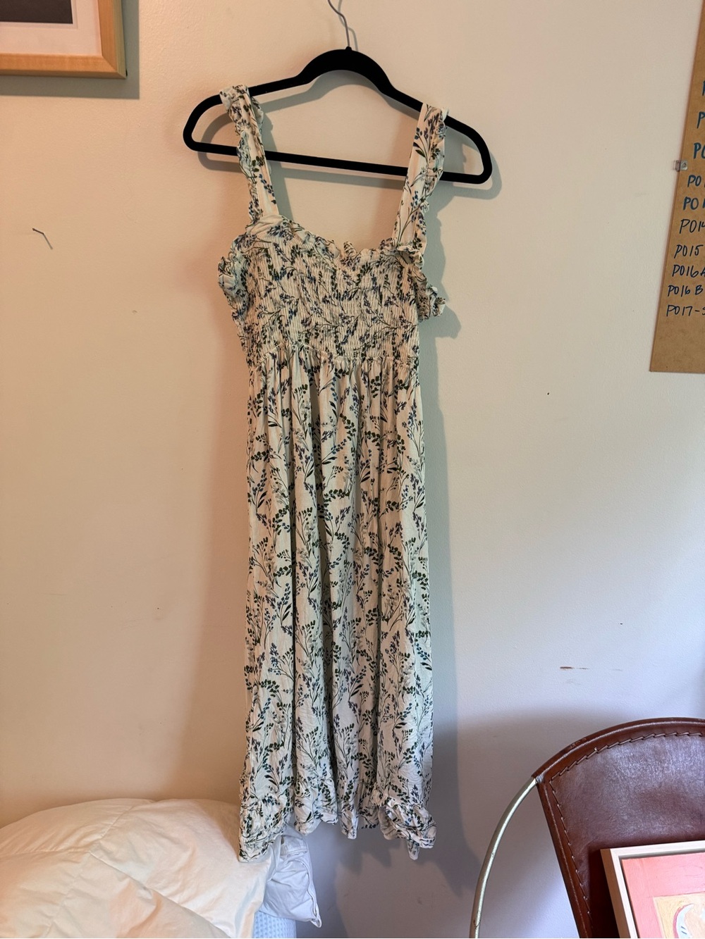 Zara Cream Midi Dress with Green Botanical Print